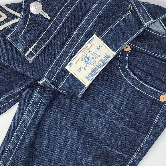 True Religion Jeans Women's 24 Skinny Low Rise‎ Blue Dark Wash Stretch 26x33 EUC - Picture 1 of 12